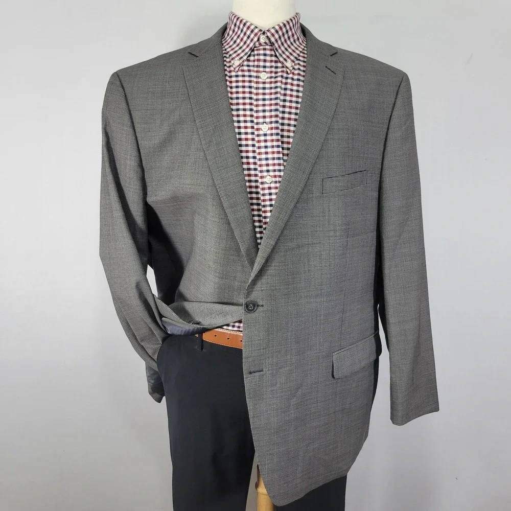 Calvin Klein Men's Sport Coat Blazer Two Button Gray Checked‎ Wool 52R